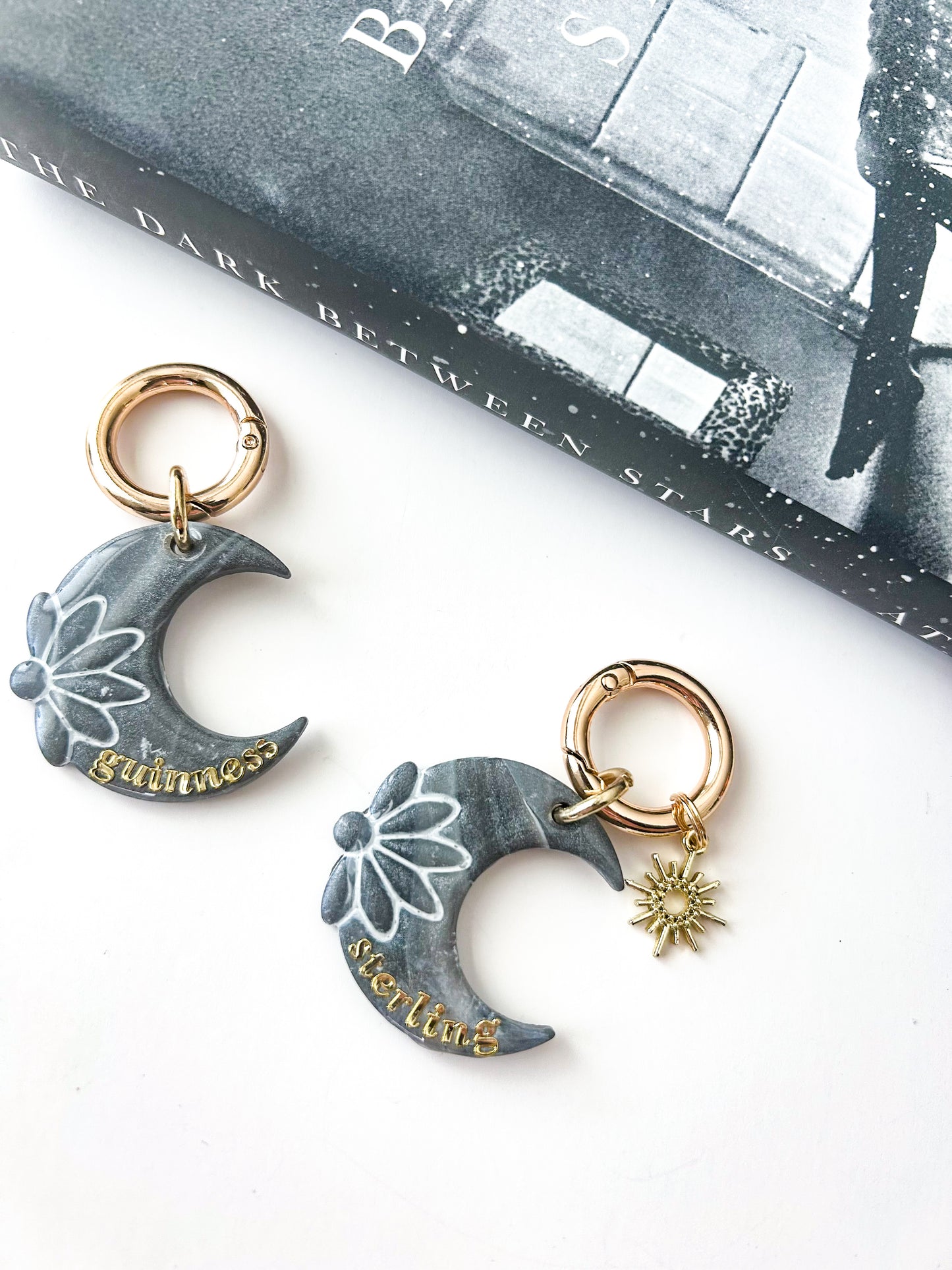 marble crescent moon | pet id tag