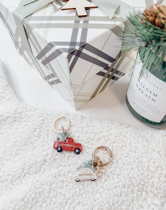 car carrying a xmas tree | pet id tag