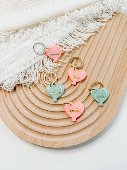 glitter heart balloon | pet id tag