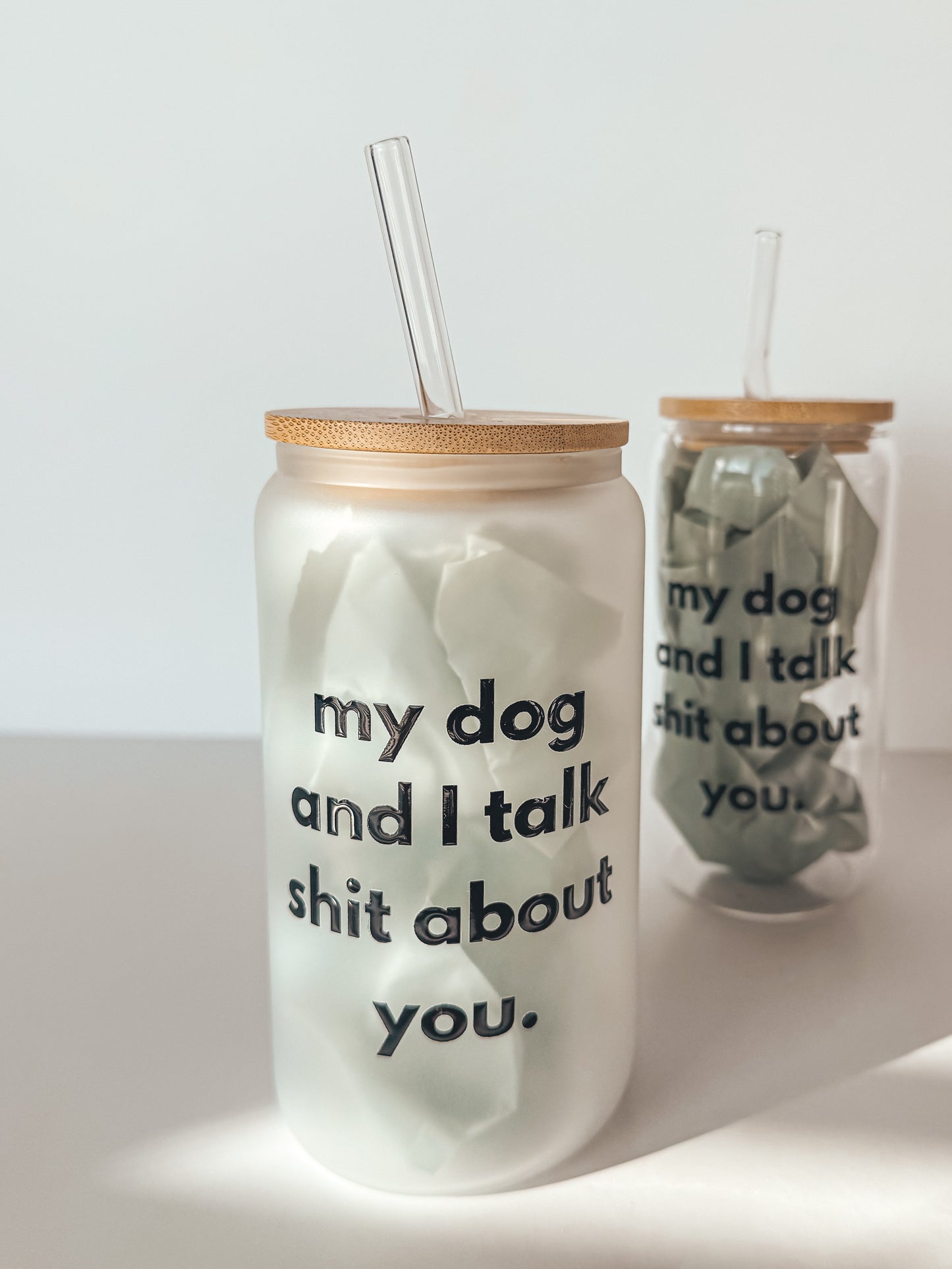 my dog and i talk s*** about you | glass tumbler