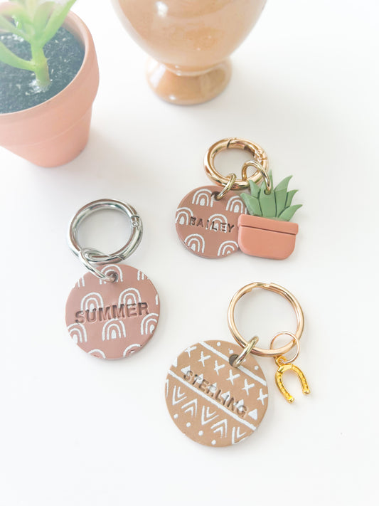 Bottom: 1.25” - tortilla & tribal | petite
Middle: 1.25” - terra-cotta & rainbow | modest
Top: 1” - terra-cotta & rainbow | petite  