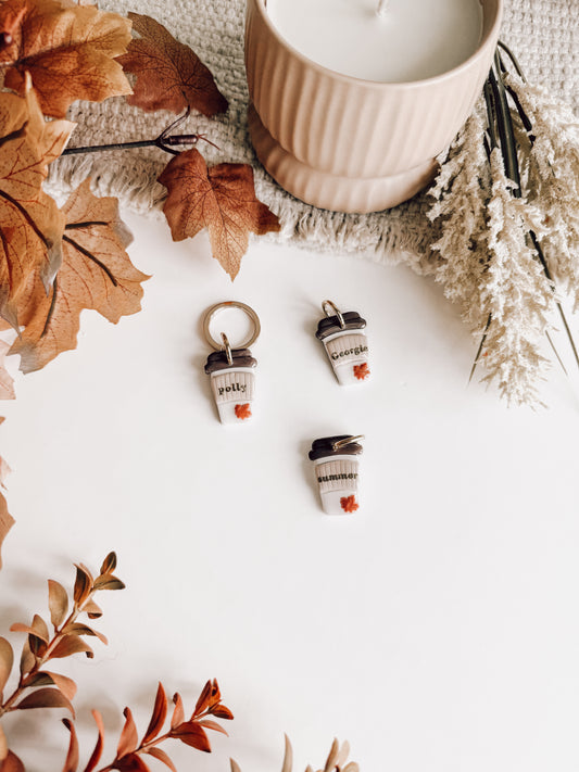 coffee cup w/ leaf | pet id tag