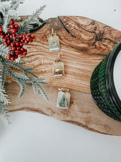 xmas jar with snowy house | pet id tag