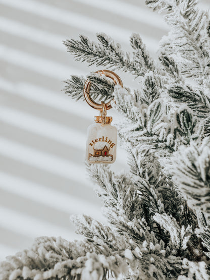 xmas jar with snowy house | pet id tag